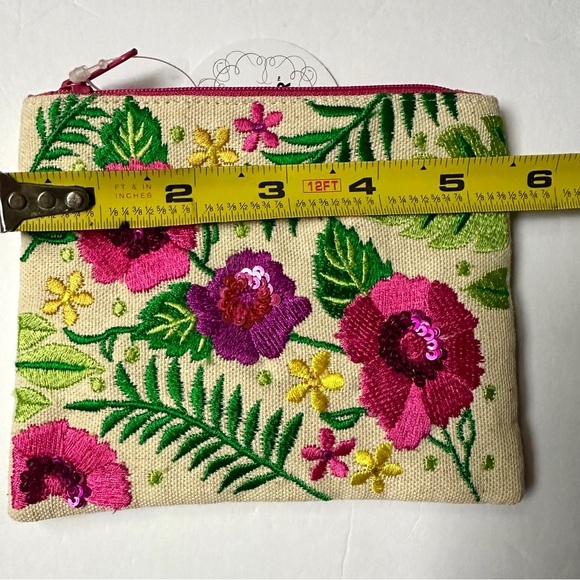 Izzy and Oliver Floral Embroidered Clutch - Pink and Green - Picture 3 of 4